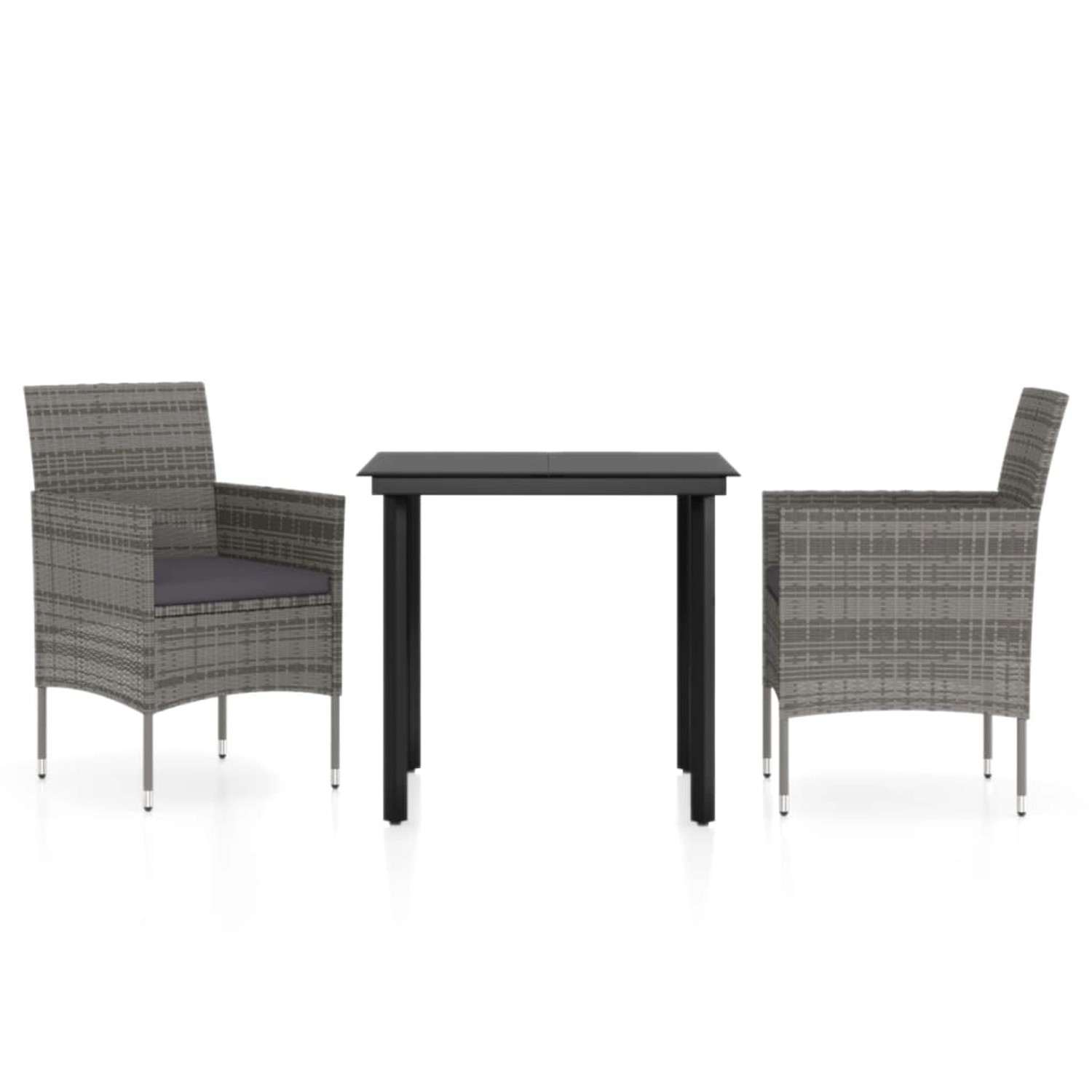 vidaXL 3-Tlg Garten-Essgruppe mit Kissen Grau und Schwarz 3099287