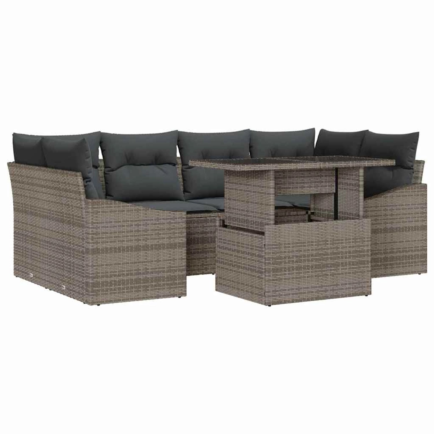 vidaXL Garten-Sofa-Set mit Speicher 7-Tlg Grau Poly Rattan 3357672 günstig online kaufen