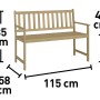 Gartenbank Kentwood 2-Sitzer aus Akazienholz mit Maßangaben.