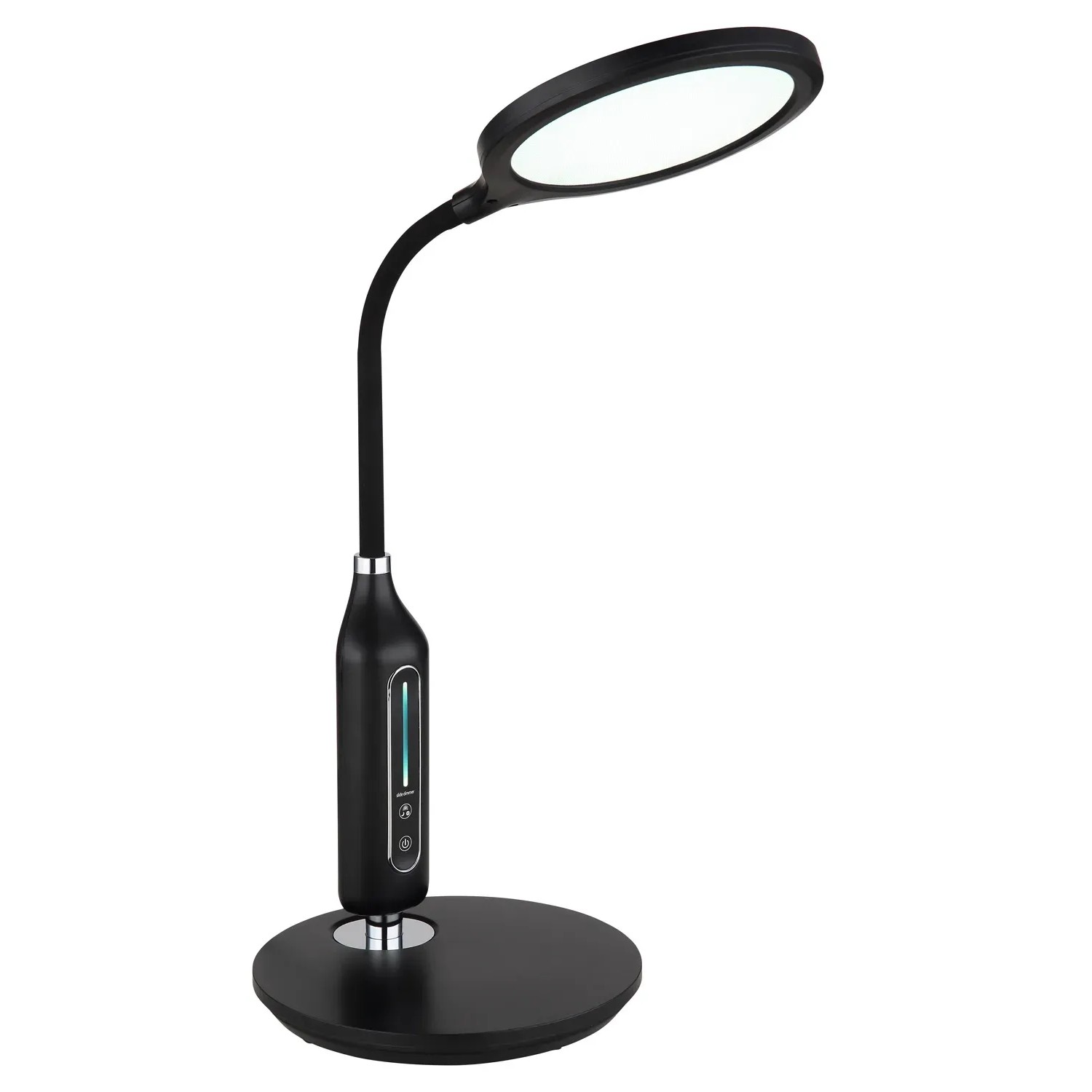Schwarze LED-Tischleuchte Fruggy von Globo mit Touchdimmer und Flexarm.