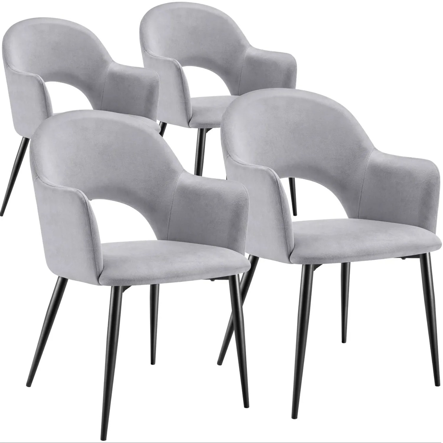 Tectake Armlehnstuhl Sachel In Samtoptik Gepolstert Durchgehende Lehne 4Er Set 61 50 X 57 X 87 50 Cm Hellgrau