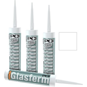 Mehrere Kartuschen PCI Glasferm Hybrid Klebstoff Transparent, geeignet für Glas und andere Materialien.