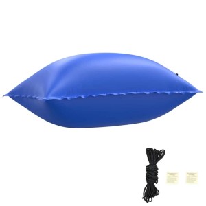 Aufgeblasenes blaues vidaXL Winter Pool Kissen aus PVC mit Seil und Reparaturset für Pool Abdeckung.