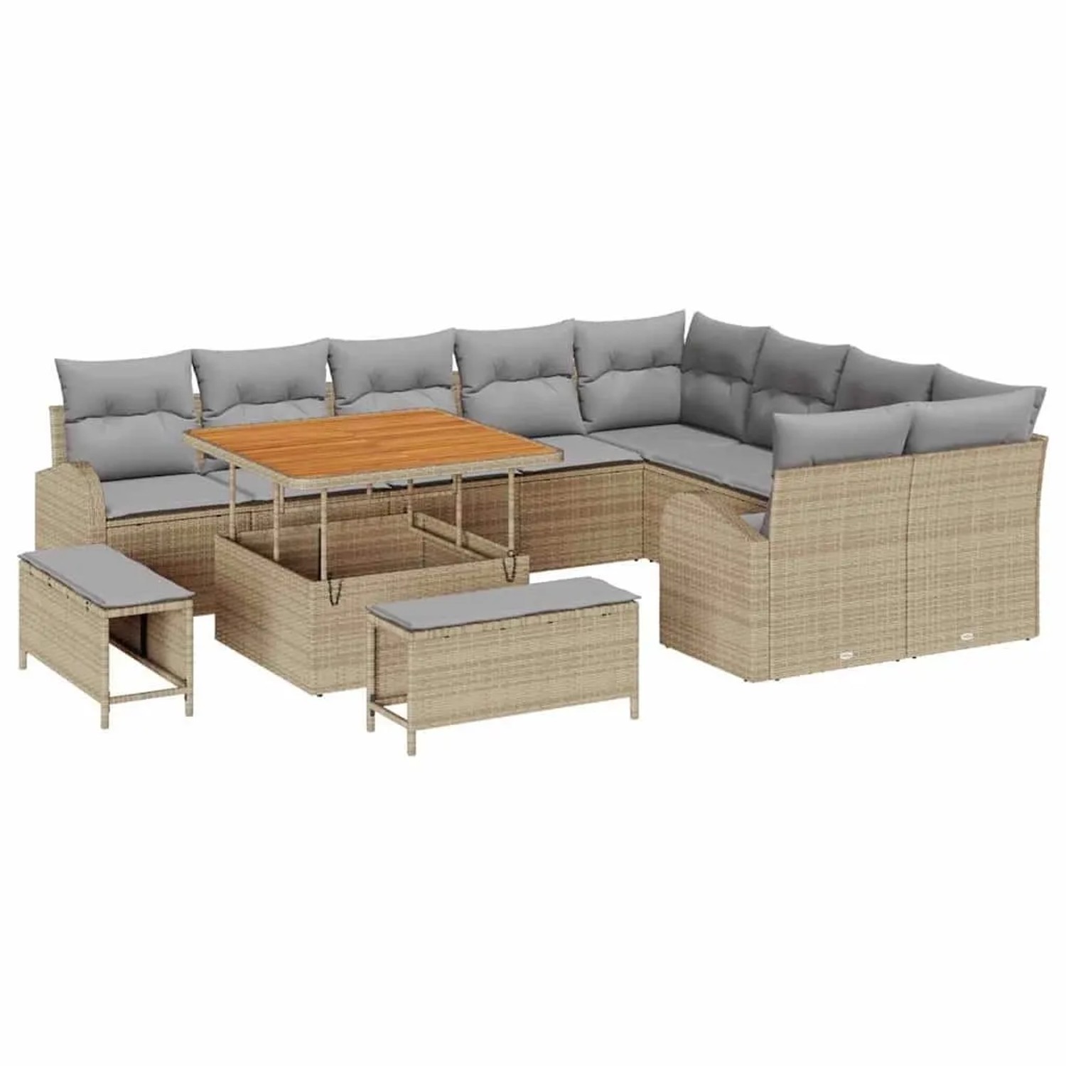 vidaXL Garten-Sofa-Set mit Kissen 12-Tlg Beige und Hellgrau 3364377