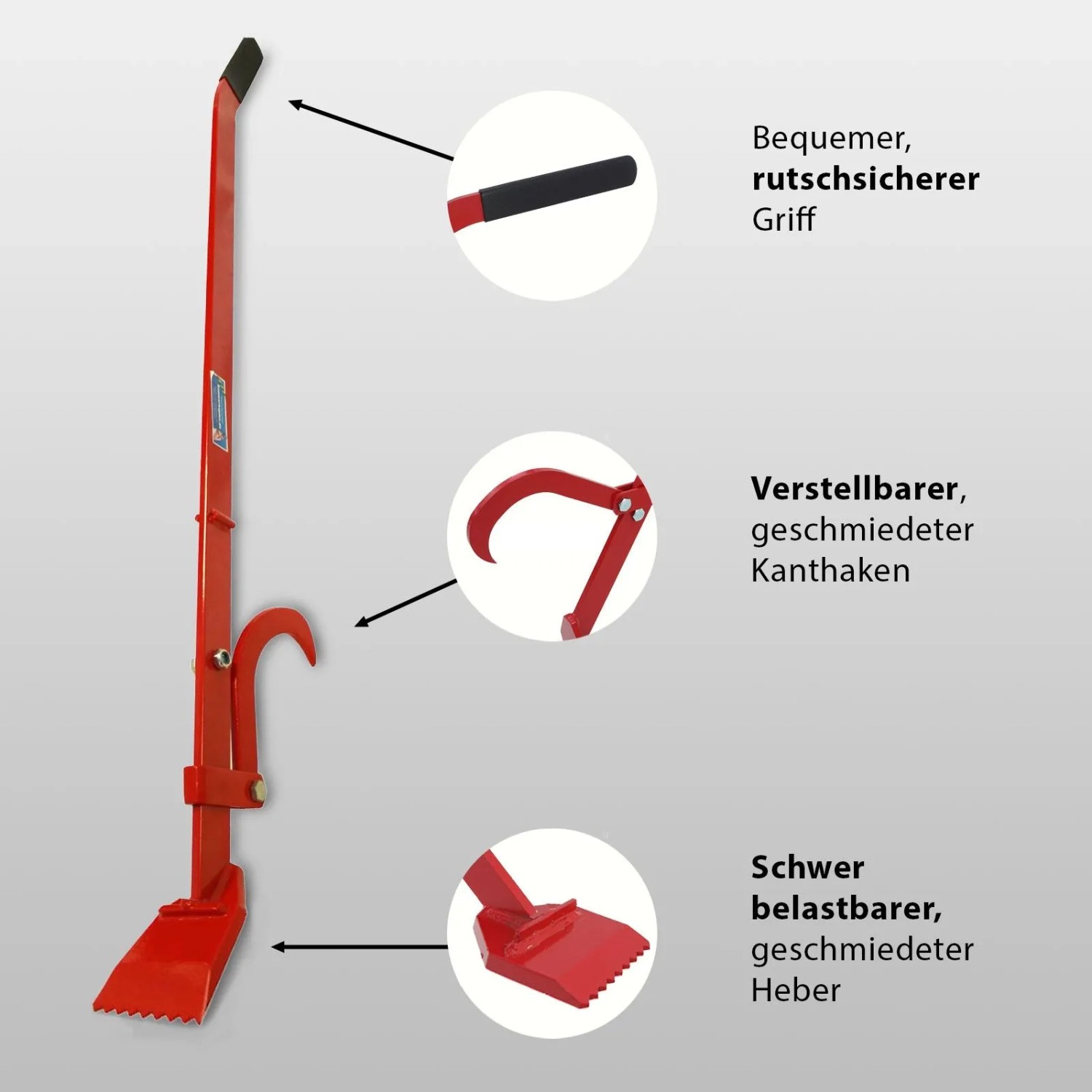 TRUTZHOLM Fällheber 130cm mit Wendehaken, rot, für Gartenarbeiten und Baumfällung.