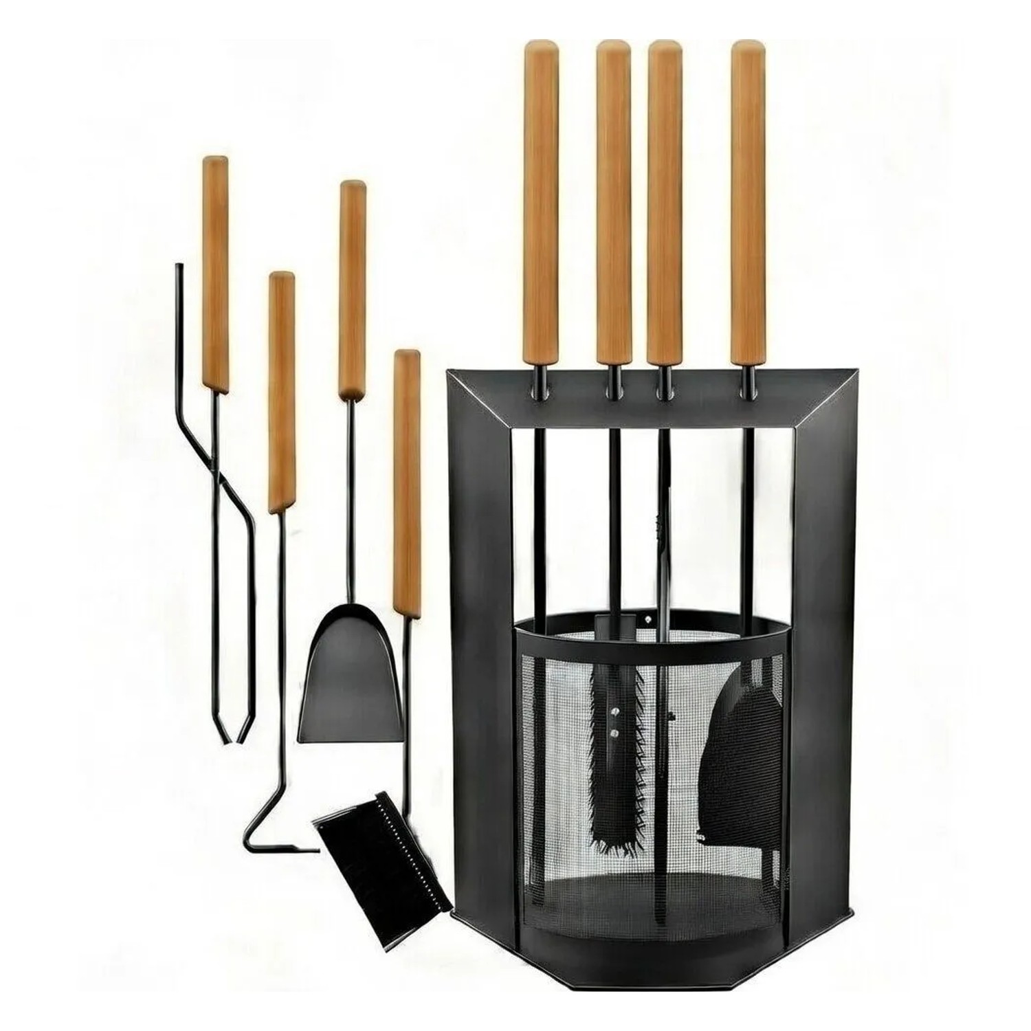 BLACK OAK Kaminbesteck DAVOS 5-Teilig – Modernes Kaminwerkzeug-Set aus Stahl Pulverbeschichtet mit Ständer für Kaminofen...