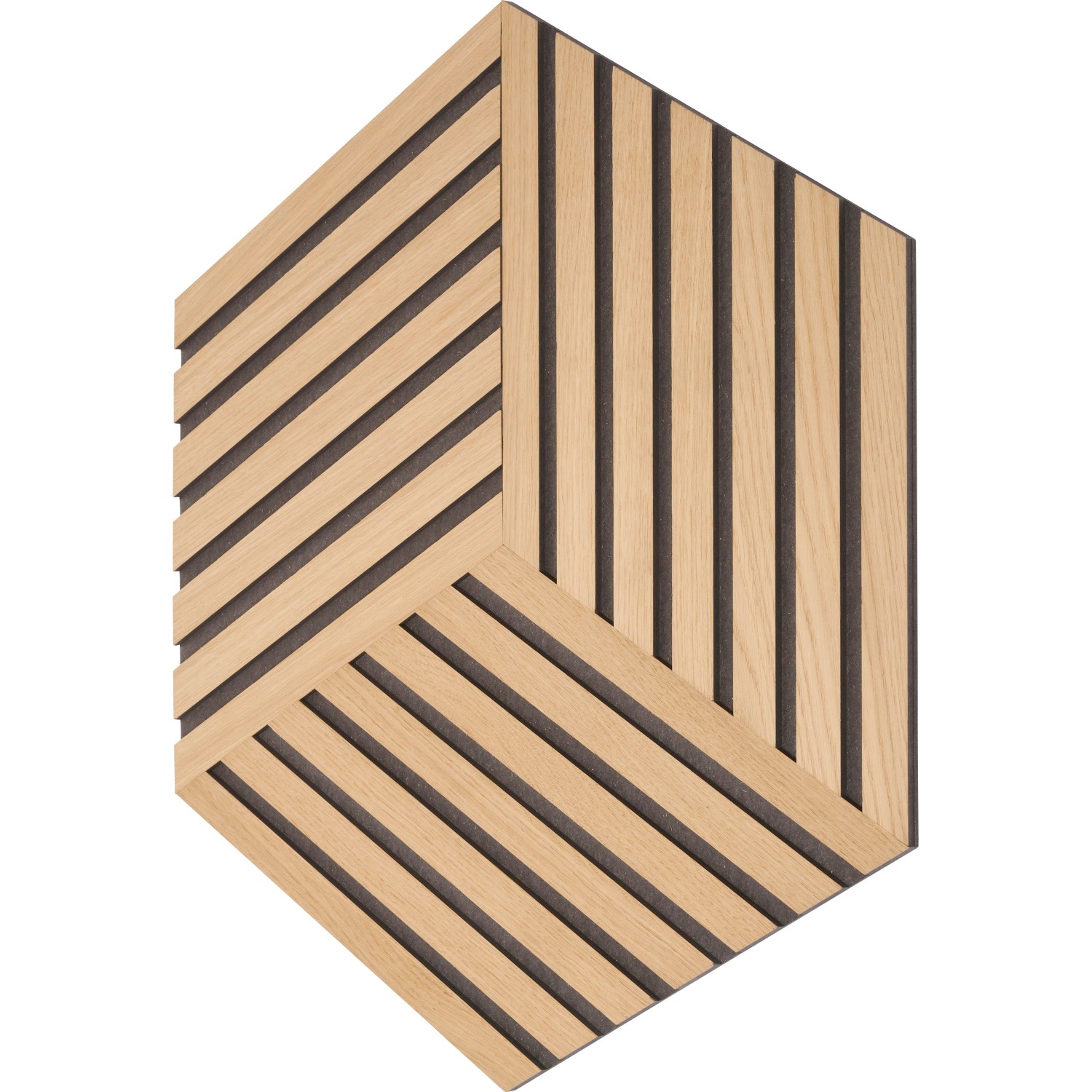 Denpanels Akustikpaneel Raute, Eiche Natur, 3er Set. Dekor-Paneel mit Lamellen-Design.