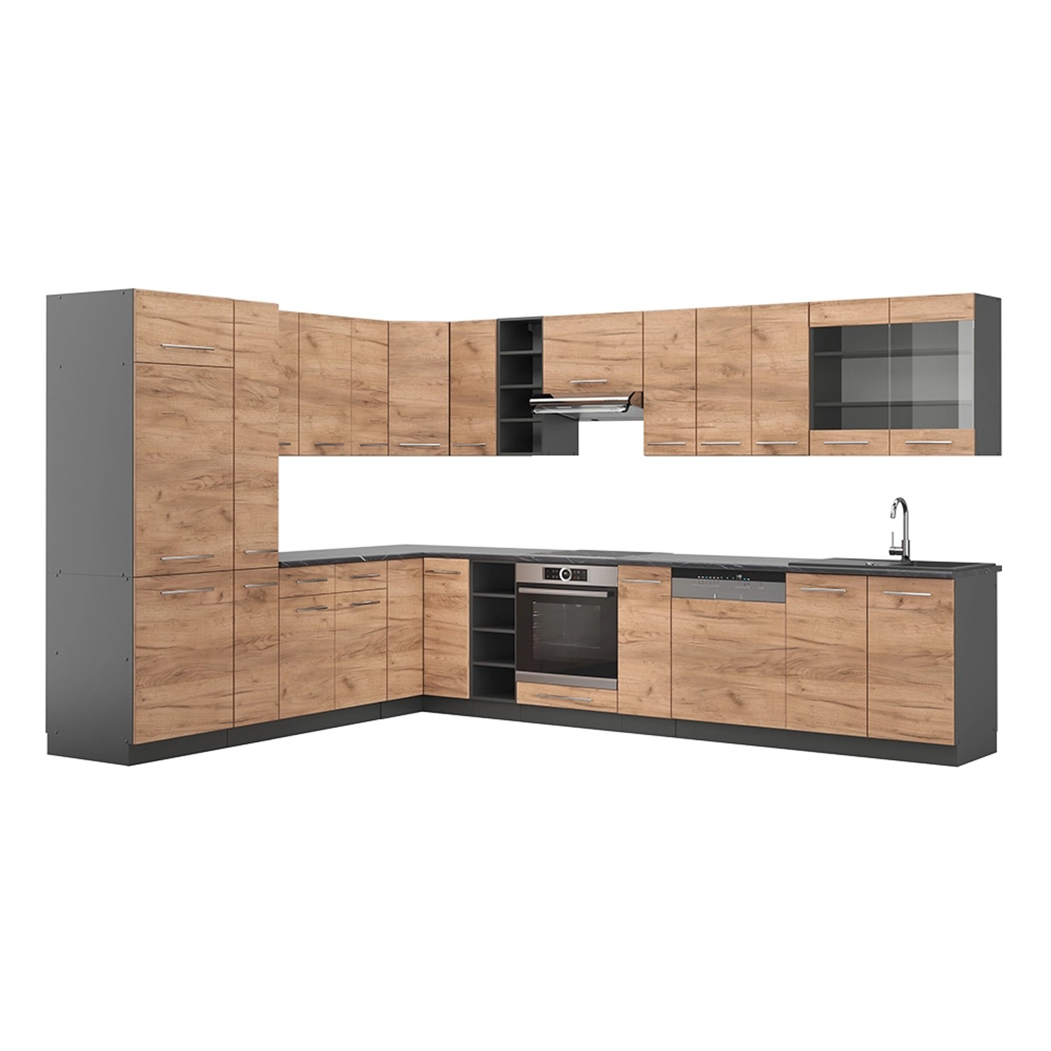 Vicco Fame-Line Eckküche Goldkraft Eiche/Anthrazit 347 x 257 cm ohne Arbeit günstig online kaufen