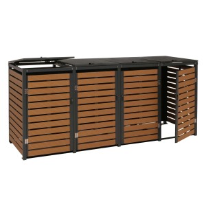 Proregal 4er Mülltonnenverkleidung HxBxT 119x264x84 cm Teak-Optik Mülltonnenbox Mülltonnenabdeckung WPC Metall 130kg