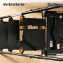Schwarze Klappleiter: Breite, rutschfeste Stufen (36x22 cm) und Werkzeugablage für sicheren Stand.