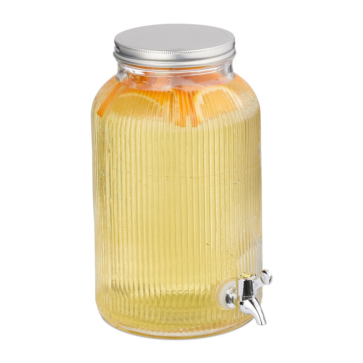 Relaxdays Getränkespender Glas Transparent Geriffelt Mit Zapfhahn und Deckel 30 cm x 18,5 cm x 24 cm 2 kg