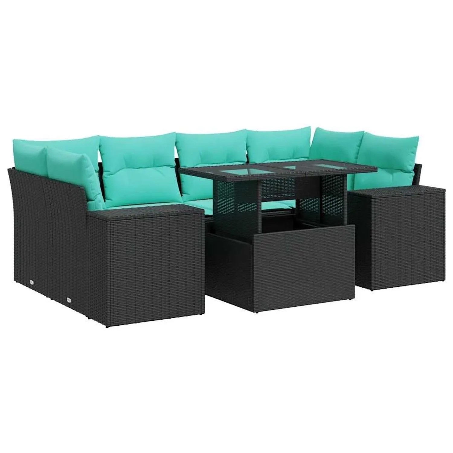 vidaXL 7 Tlg Garten-Sofagarnitur mit Kissen Schwarz Poly Rattan 3326748