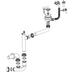 Miló Röhrensiphon-Set mit Exzenter Ø 114 mm für Spüle, Explosionszeichnung.