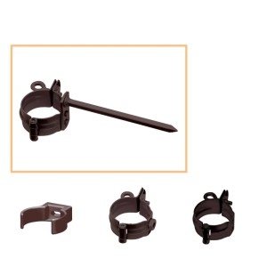 Inefa Rohrschelle DN 100, dunkelbraun, mit 110mm Schlagstift aus Stahl für Fallrohr-Wandmontage.