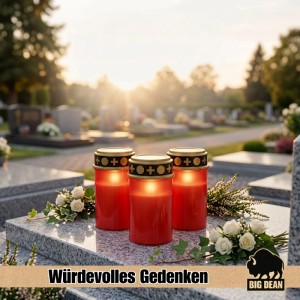 BigDean LED Grablicht 3er Set Licht Mit Flackereffekt Wie Echte Kerze Wetterfest & Wiederverwendbar Für Grab & Tiergedenken