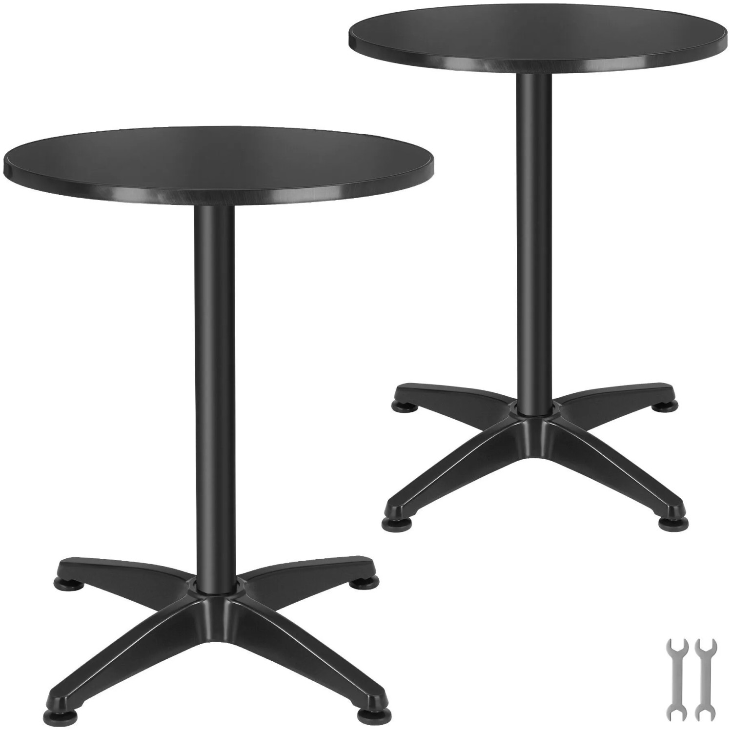 Tectake Aluminium Bistrotisch Viktor Wetterfest  Klappbar 2 Aufbauhöhen  60 x 75   115 cm 2Er Set 67 x 67 x 115 cm Schwarz