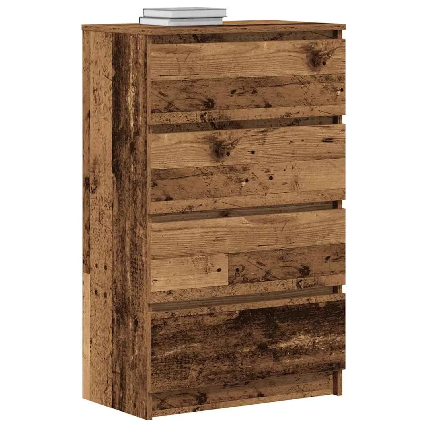 Sideboard in Altholz-Optik aus Holzwerkstoff mit 4 Schubladen. Braunes Möbelstück für Stauraum.