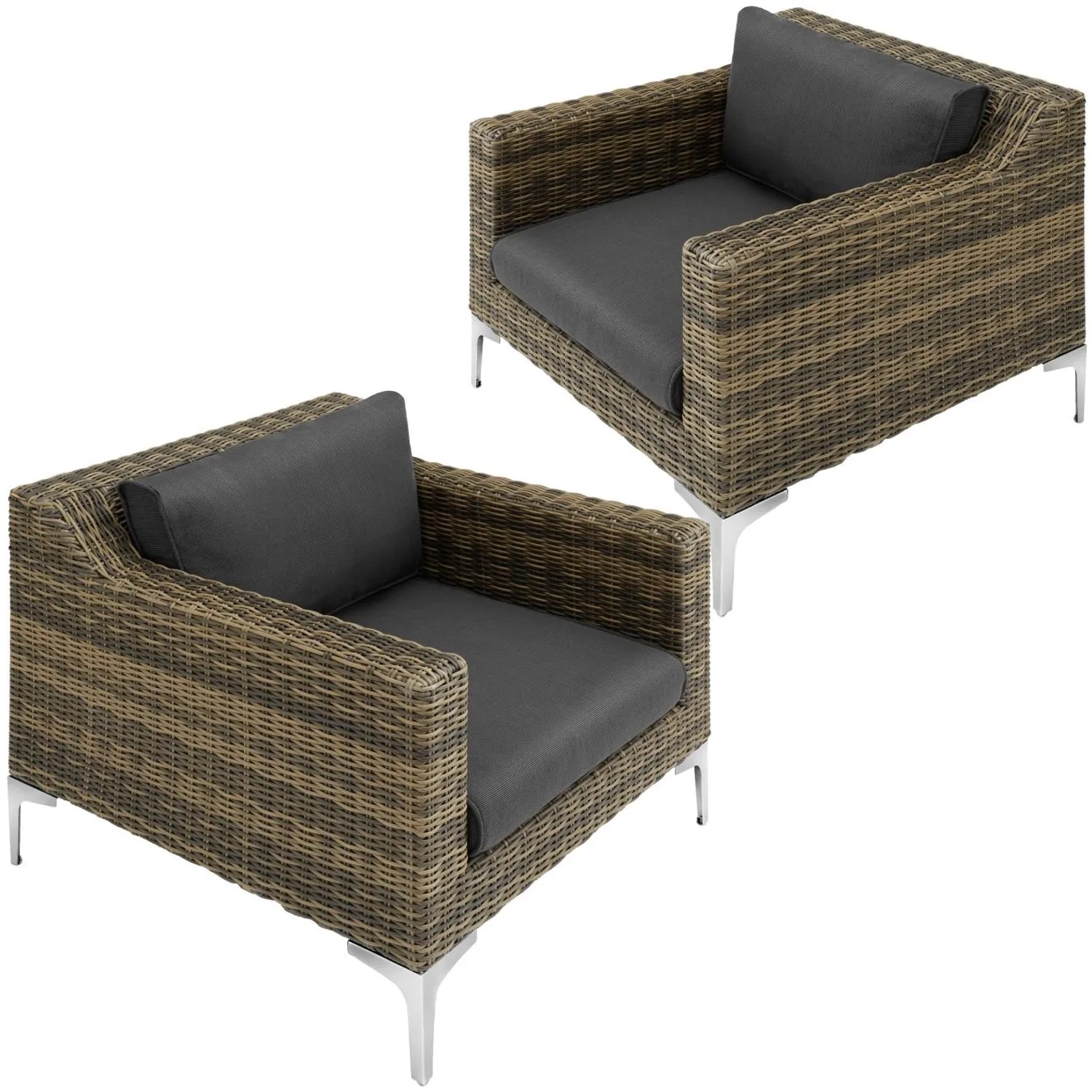 Tectake Modulares Aluminium Rattanset Villanova Wetterfest und Uv Beständig Dicke Der Sitzpolster 11 cm  89 x 170 x 72 cm Anthrazit Meliert