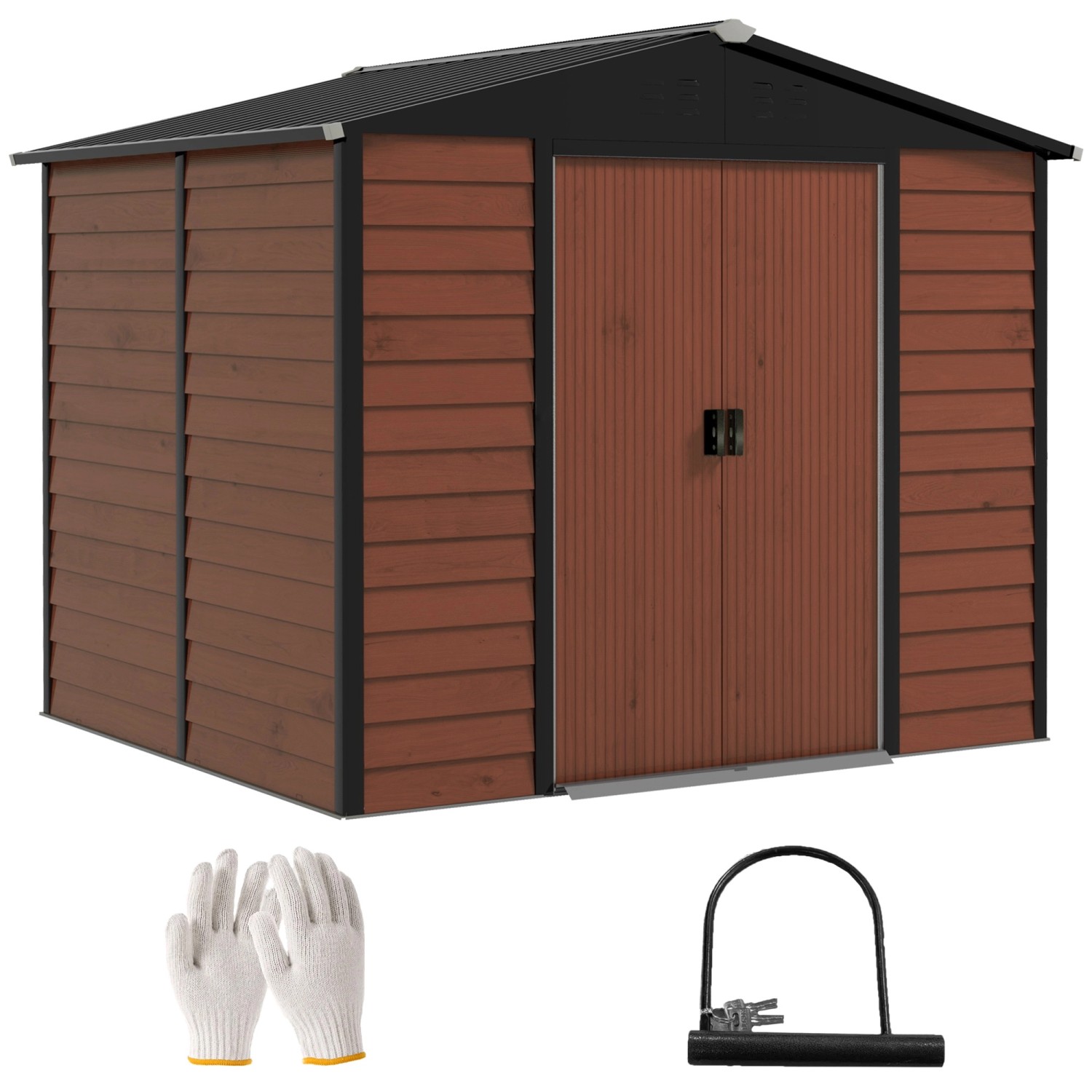 Outsunny Gerätehaus Verzinkter Stahl Teak 240L x 206B x 198H cm günstig online kaufen