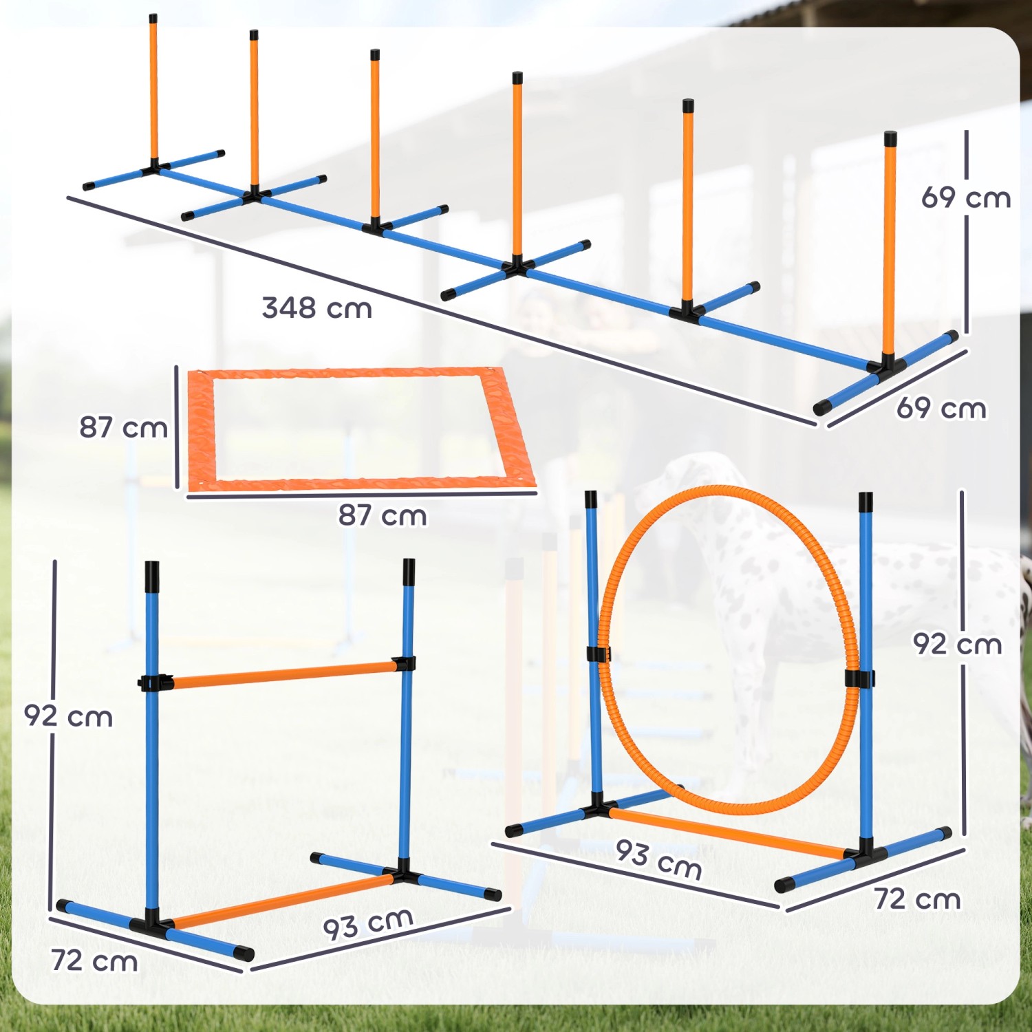 PawHut Hunde Agility Set, blau und orange, mit Hürden, Slalomstangen und Reifen. Ideal für Hundetraining.