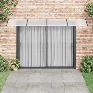 Schwarzes vidaXL Türvordach 400x100 cm aus Polycarbonat über einer Schiebetür.