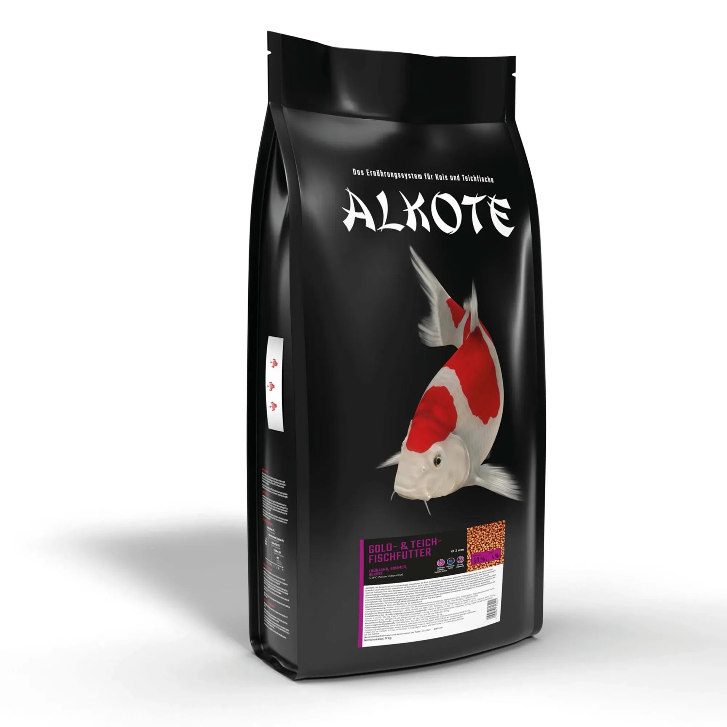 Alkote Fischfutter 9kg für Goldfische und Teichfische, Sticks & Pellets im schwarzen Sack.