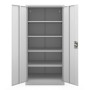 Grauer JAN NOWAK Metallschrank D600, 185x90x60 cm, für Büro und Werkstatt, mit offenen Türen und Regalböden.