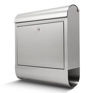 Moderner Banjado Briefkasten aus Edelstahl mit Zeitungsfach, rostfrei und A4-Einwurf.