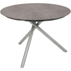 Grauer, runder Gartentisch SIENNA (Ø 110 cm) mit Edelstahlgestell von Garden Pleasure.
