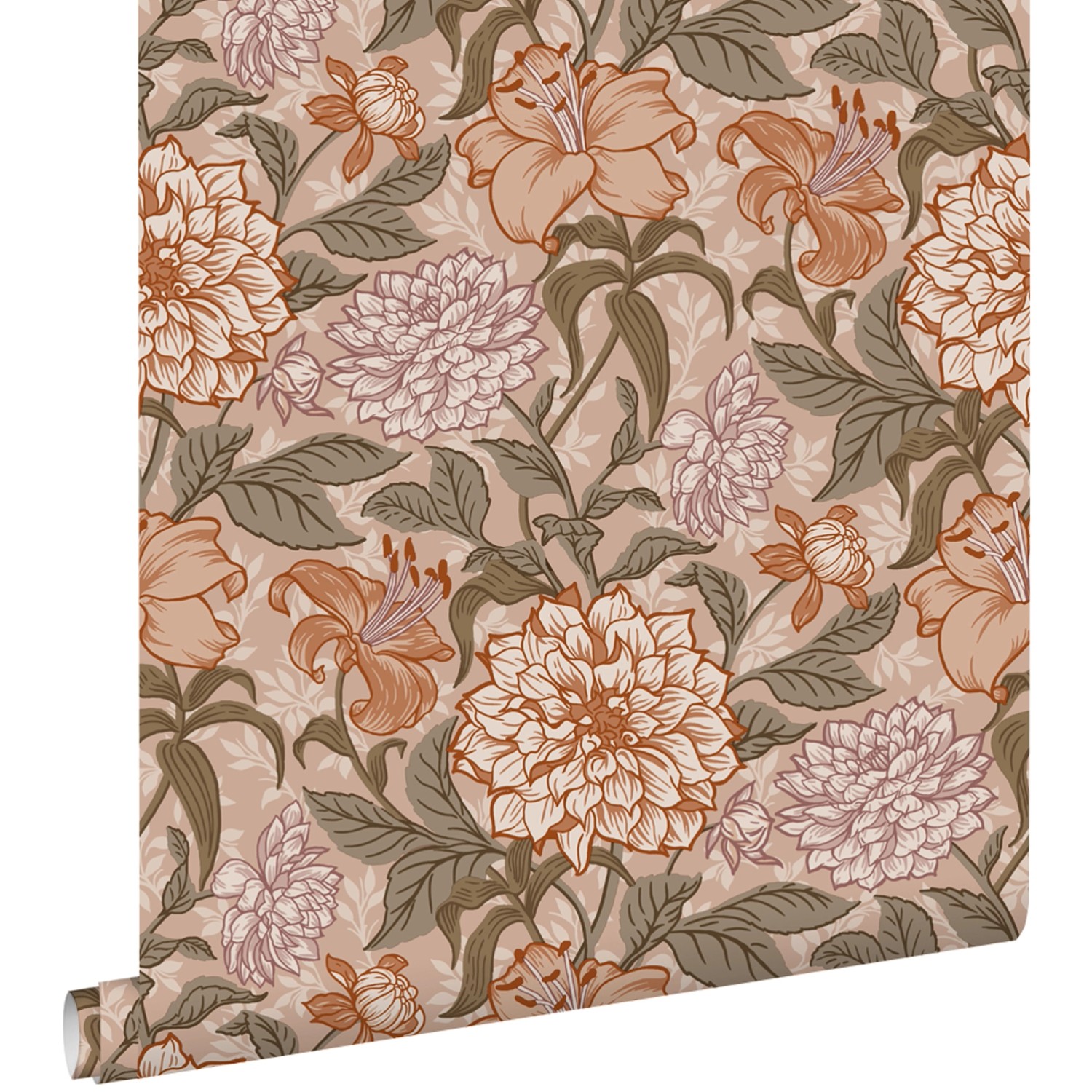 ESTAhome Tapete Blumenmuster Altrosa Graugrün und Terrakottarosa 53 cm x 10 günstig online kaufen