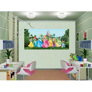 Disney Prinzessinnen Poster (202x90cm) in Grün, Blau, Rosa für das Kinderzimmer.