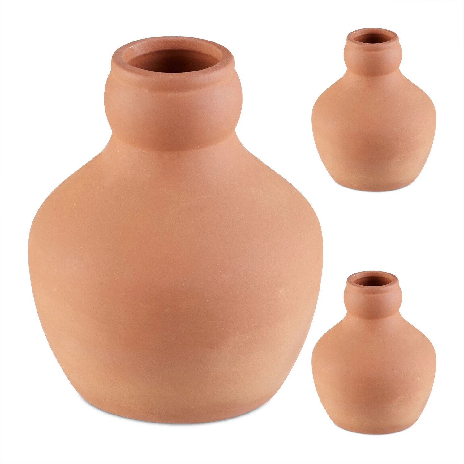 Relaxdays Ollas 3er Set Keramik Terrakotta Wasserdurchlässig 13 x ø 11 cm 550 ml