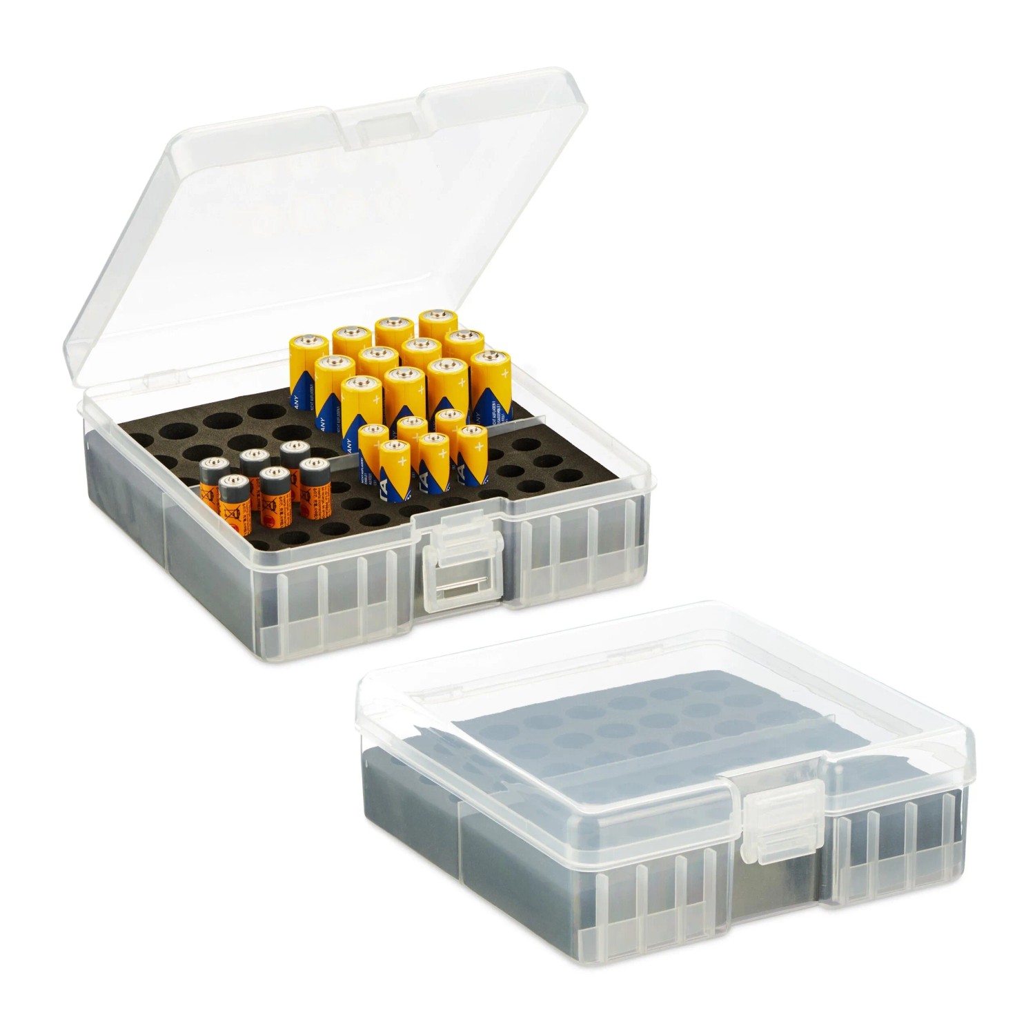 Relaxdays Batteriebox Kunststoff Transparent Schwarz 2er Set für AAA und AA 5,5 cm x 15 cm x 15,5 cm je 0,15 kg