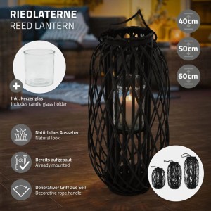 ECD Germany 3Er Set Laterne Ried 40x26cm/50x28cm/60x30 cm Schwarz