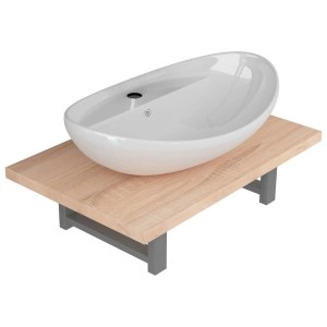 vidaXL Badmöbel-Set: Eichenbraunes Wandregal mit ovalem Keramik-Waschbecken.