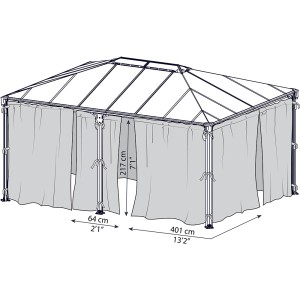 Palram Canopia Insektenschutznetz für Martinique Pavillon 3x3.6m, anthrazit, mit Reißverschlüssen und Haken.