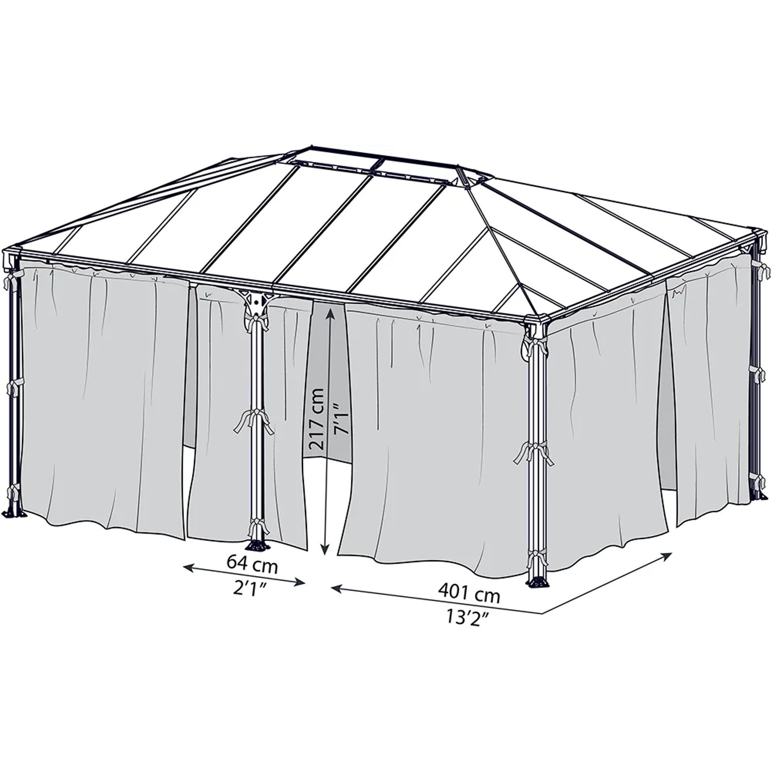 Palram Canopia Insektenschutznetz für Martinique Pavillon 3x3.6m, anthrazit, mit Reißverschlüssen und Haken.