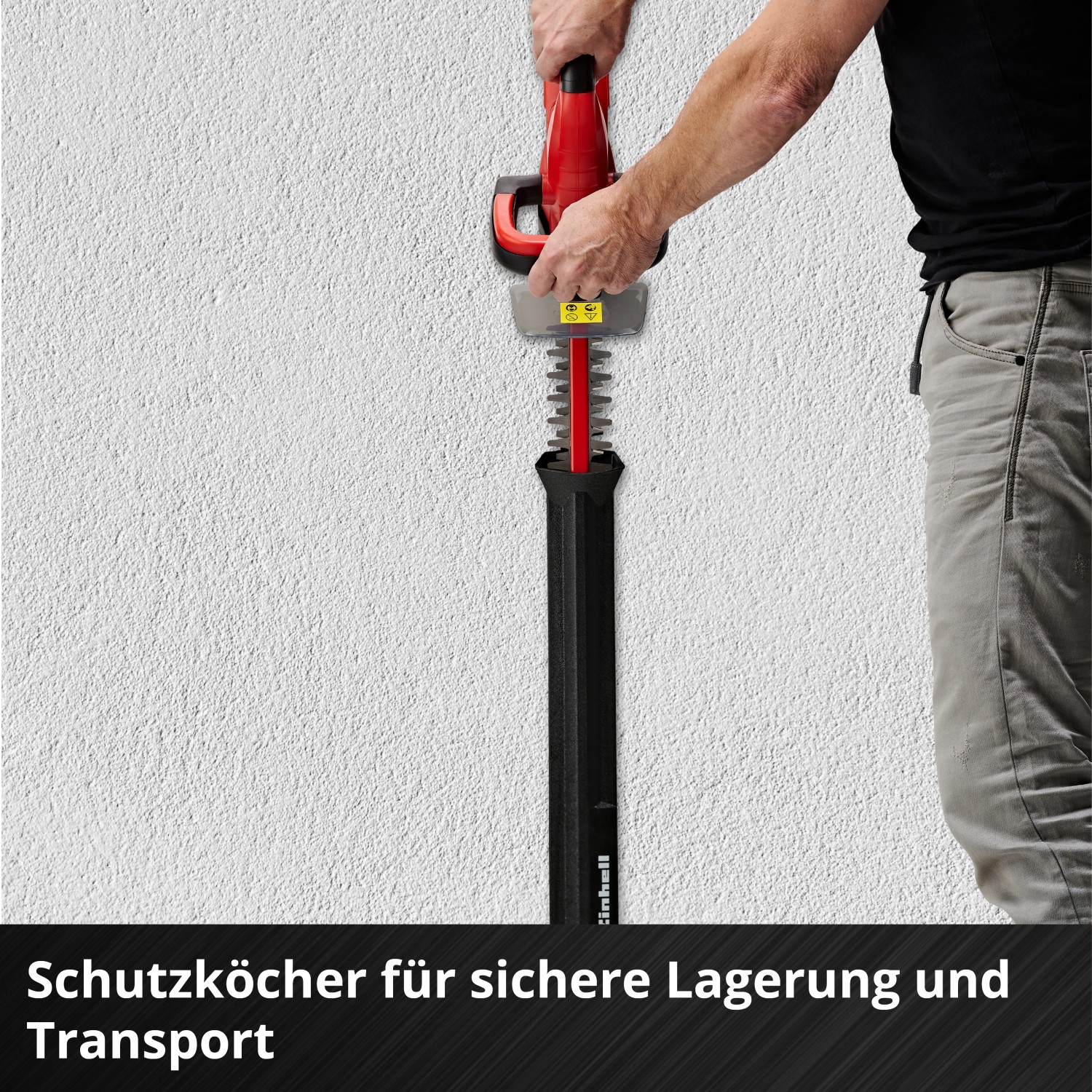 Einhell Akku-Heckenschere GC-CH 1846 Li Solo mit Schutzhülle für Messer.