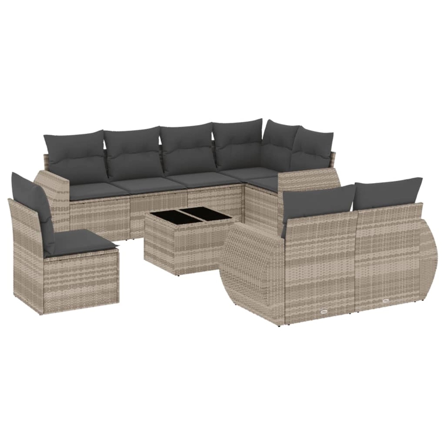 vidaXL 9-Tlg Garten-Sofagarnitur mit Kissen Hellgrau Poly Rattan 3253989 günstig online kaufen