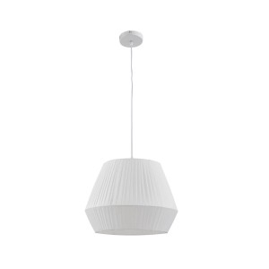 Weiße Lindby Pendelleuchte Vitore aus Textil, skandinavisches Design für Wohnzimmer.