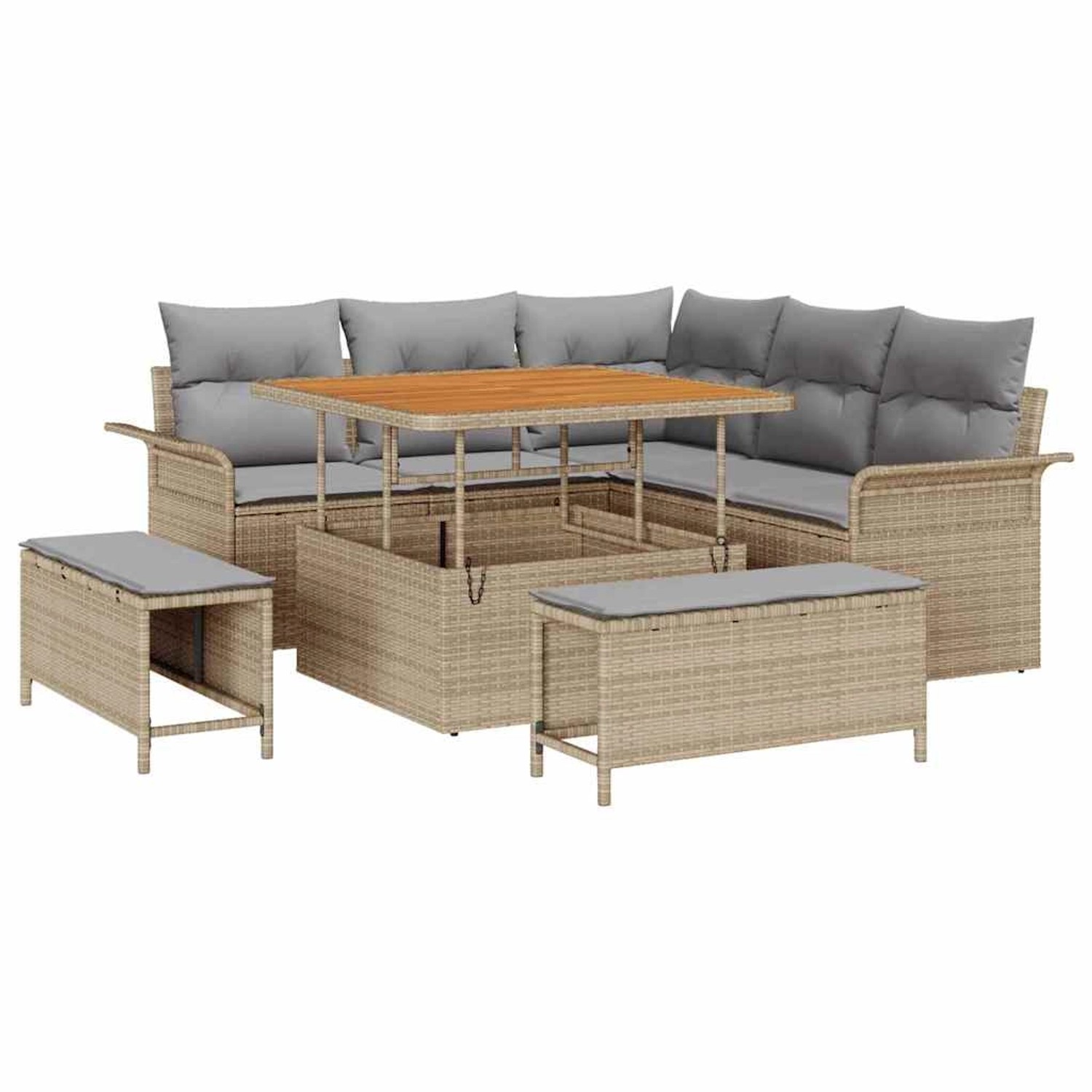 vidaXL Garten-Sofa-Set Höhenverstellbar 8-Tlg Beige Poly Rattan 3362127 günstig online kaufen