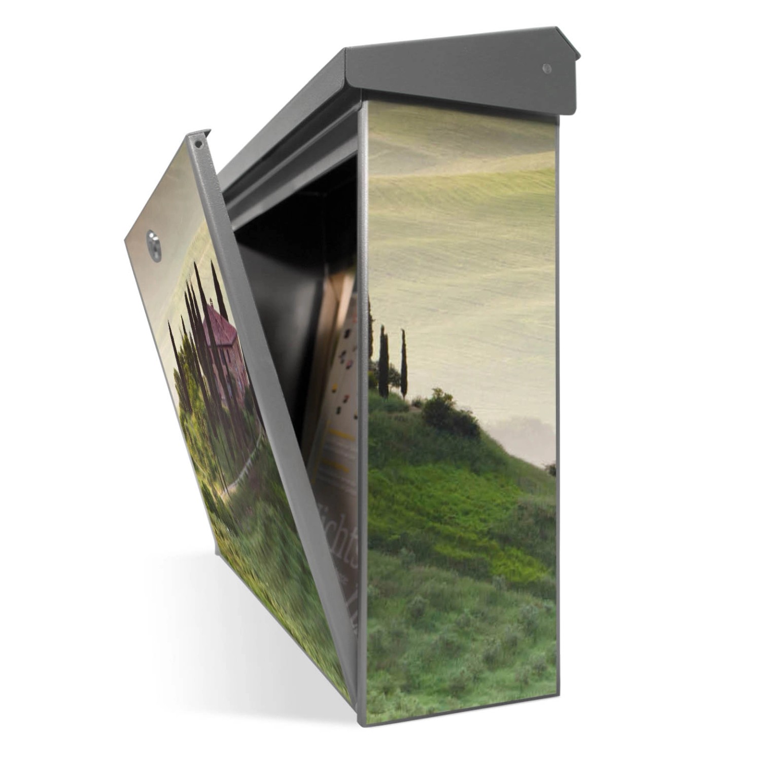 Banjado Edelstahl Briefkasten mit Toscana Motiv, ohne Zeitungsfach, mit Montagematerial.