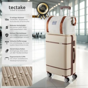 Tectake Reisekofferset Madison 13 Teilig  Hartschalen Aus Robustem Abs Kunststoff Tsa Sicherheitszahlenschloss  30 x 49 x 76 cm Creme
