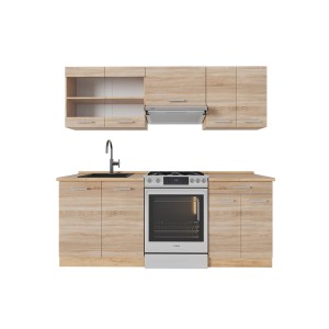 Vicco R-Line Küchenzeile in Sonoma/Goldkraft Eiche, 200 cm breit. Küchenblock mit Spüle und Herd.