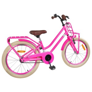 Dunkelrosa Kinderfahrrad 20 Zoll für 6-11 Jährige mit Gepäckträger und Korb.