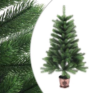 Grüner künstlicher Weihnachtsbaum, 90 cm hoch, mit naturgetreuen PE-Nadeln und dekorativem Topf. Ideal für Weihnachtsdeko.