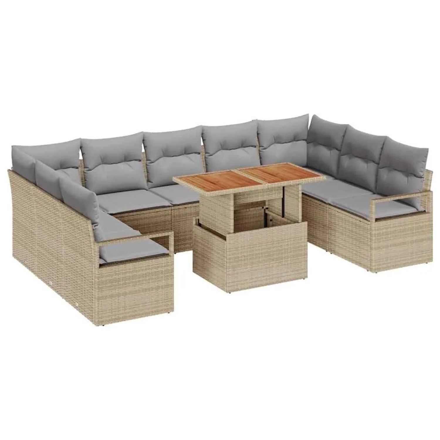 vidaXL Garten-Sofa-Set mit Kissen 10-Tlg Beige und Grau 3349755
