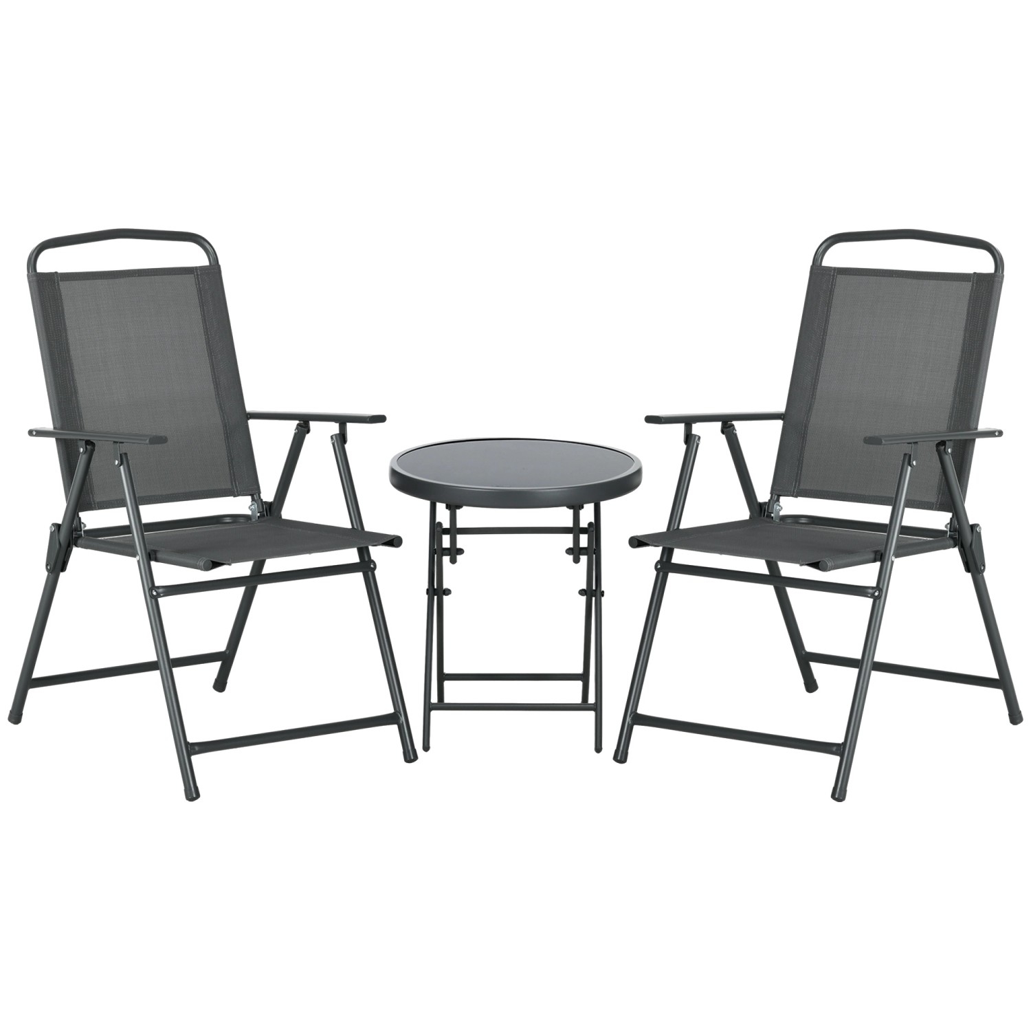 Outsunny Gartenmöbel-Set 3-teilig Metall Netzstoff 53 5L x 64B x 93H cm Dunkelgrau