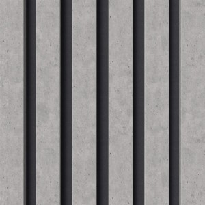 Denpanels Akustikpaneel in Betongrau mit schwarzem Filz für verbesserte Raumakustik.