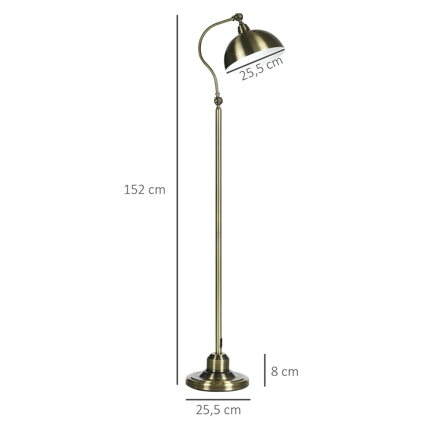 HOMCOM Stehlampe in Messingoptik mit verstellbarem Lampenschirm für Innenleuchten.
